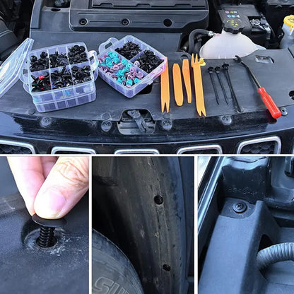 🔥🔥【680 piezas + herramientas de 6 pulgadas + juego de cuatro piezas + almohadilla de esponja + brida】🧰🛠️Juego de hebillas de plástico para tornillos de expansión automotrices