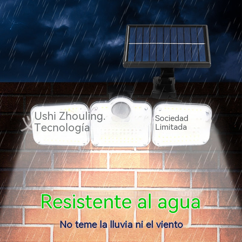 [Oferta por tiempo limitado] Lámpara de pared solar de tres cabezales con sensor, lámpara antirrobo para jardín/patio exterior