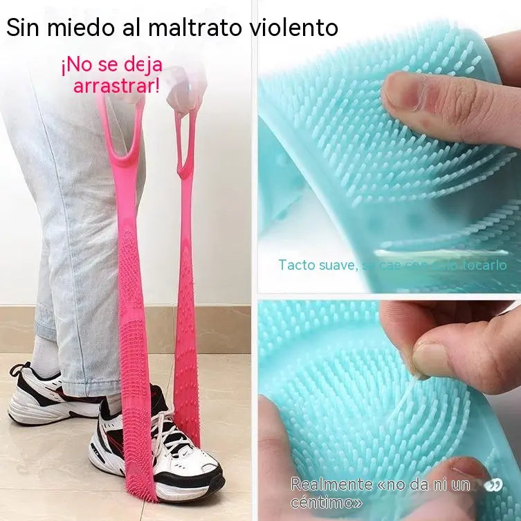 【4 pieza 】Estropajo de baño unisex con mango extendido. Cepillo de baño de silicona para limpieza profunda, masaje y exfoliación.