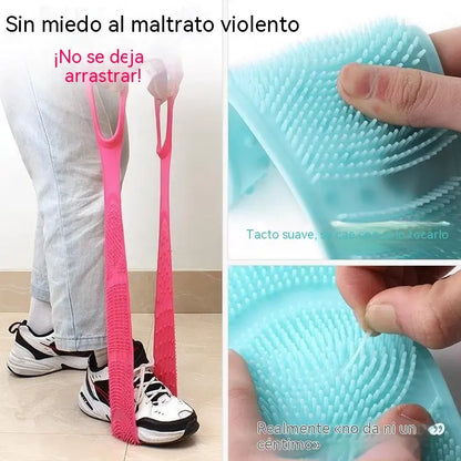 【4 pieza 】Estropajo de baño unisex con mango extendido. Cepillo de baño de silicona para limpieza profunda, masaje y exfoliación.