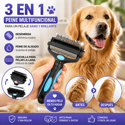 Peine multifuncional 3 en 1 para desenredar el pelo de mascotas, peine para eliminar el pelo de perros y gatos.
