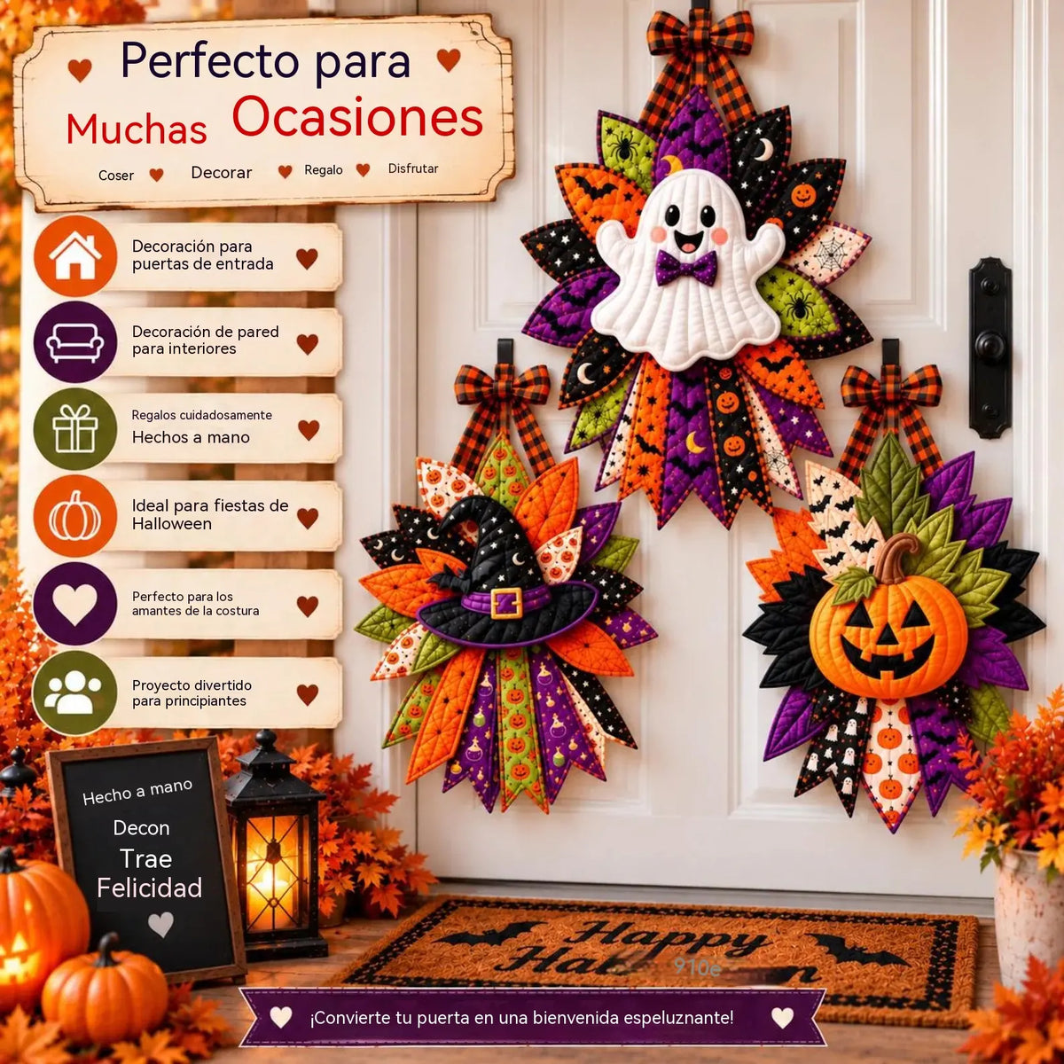 🎃✨🎄 Kit de costura DIY: Lazo decorativo hecho a mano para puertas (Halloween y Navidad)