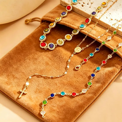 ✨ Višeslojna ogrlica s križem i šarenim kamenjem za žene | Elegantni boemski nakit, modni dodatak sa šarmom i zaštitom ✨