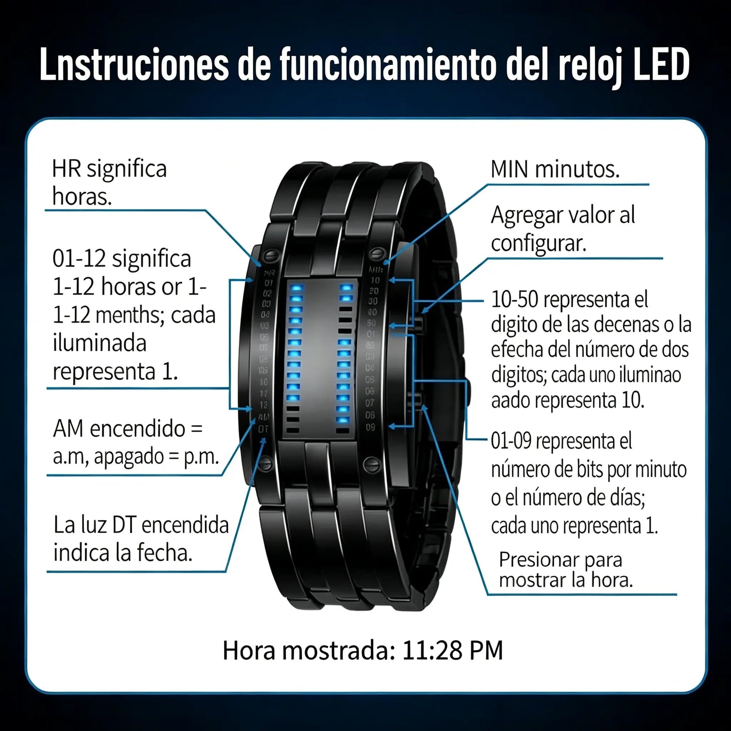 ⌚Reloj electrónico de moda para parejas con LED, doble línea binaria y Iron Man.
