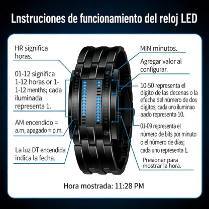 ⌚Reloj electrónico de moda para parejas con LED, doble línea binaria y Iron Man.