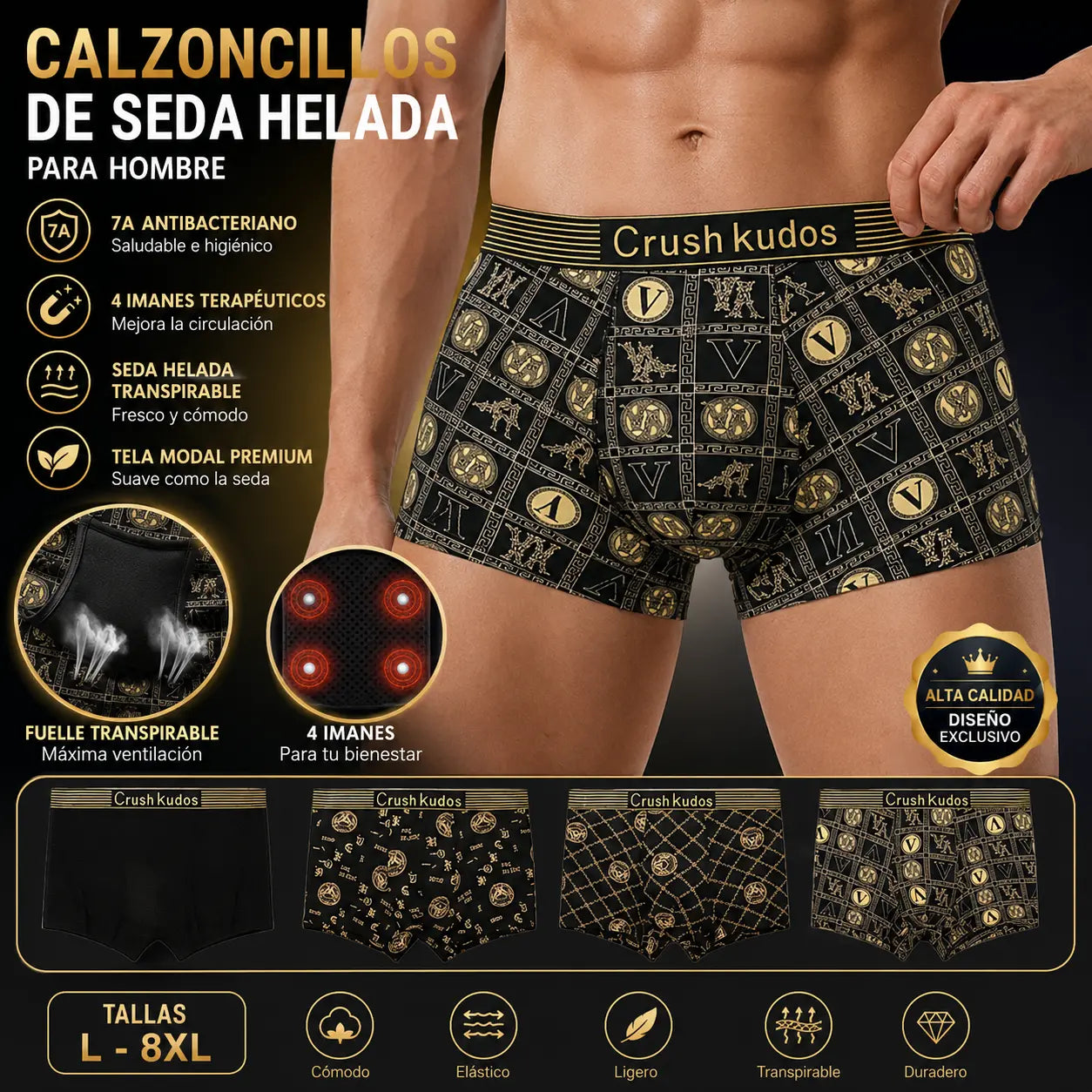 🔥【30%OFF】🚹✅💥【40-140 kg】Ropa interior de seda de hielo transpirable para hombre, ropa interior cómoda sin costuras, talla grande, estampado de moda