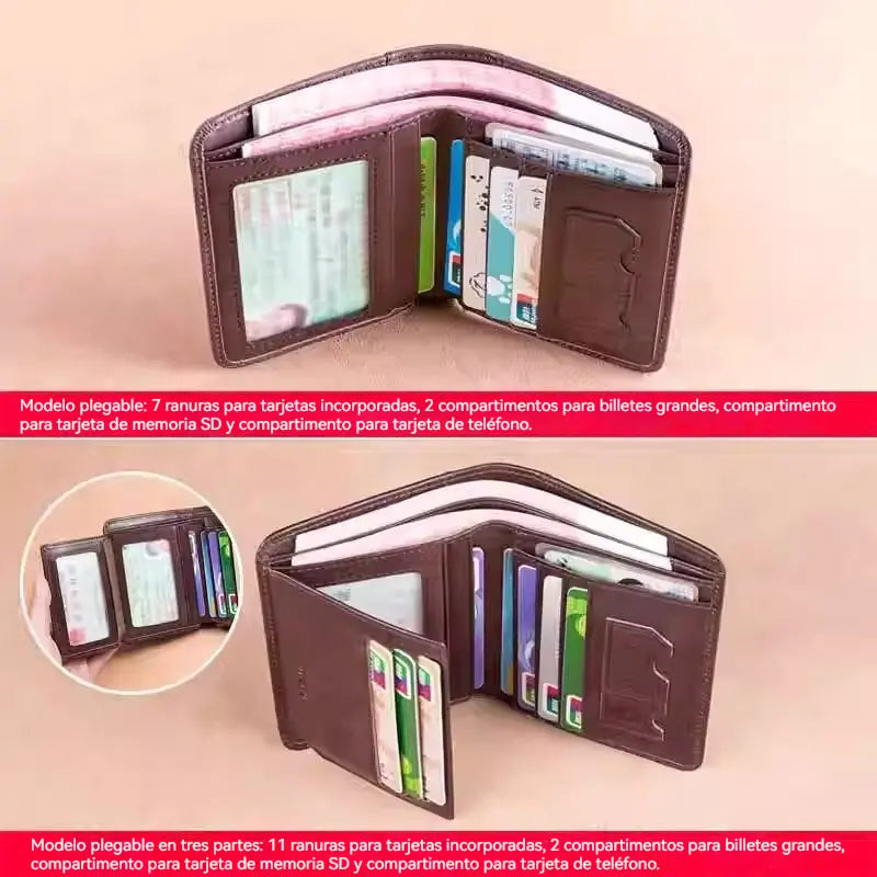 🐂✨ Nueva cartera de cuero genuino para hombre con sistema antirrobo