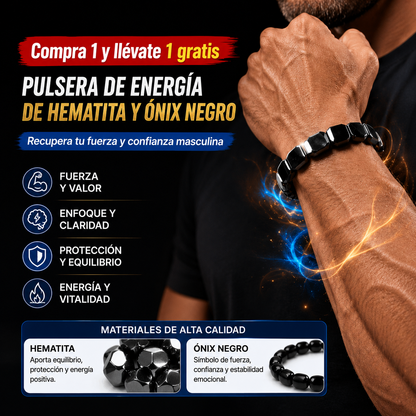 【2 piezas】Pulsera de energía de hematita y ónix negro｜Recupera tu fuerza y confianza masculina