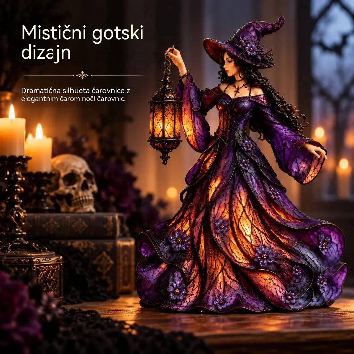 🧙‍♀️ Gotska figurica čarovnice za noč čarovnic z LED-svetilko 🧙‍♀️