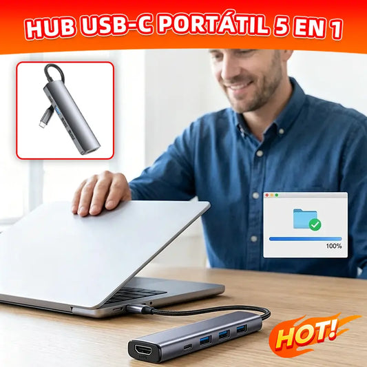 💻Hub USB-C portátil 5 en 1 con salida HDMI 4K