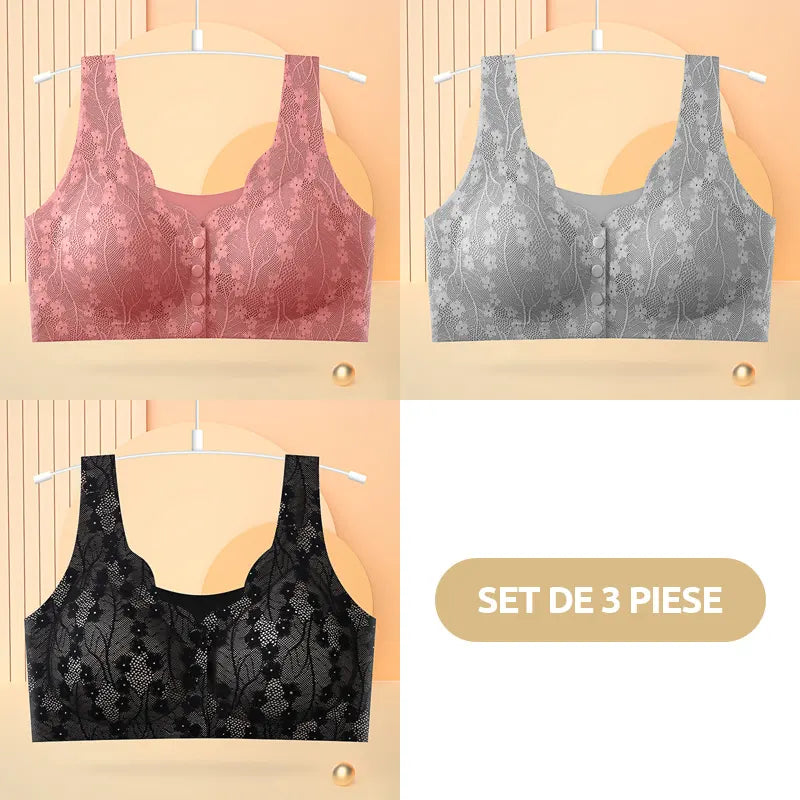 😍【Pack de 3 unidades】Sujetador sin aros para mujer con botones en la parte delantera ❤️【40-100 kg】