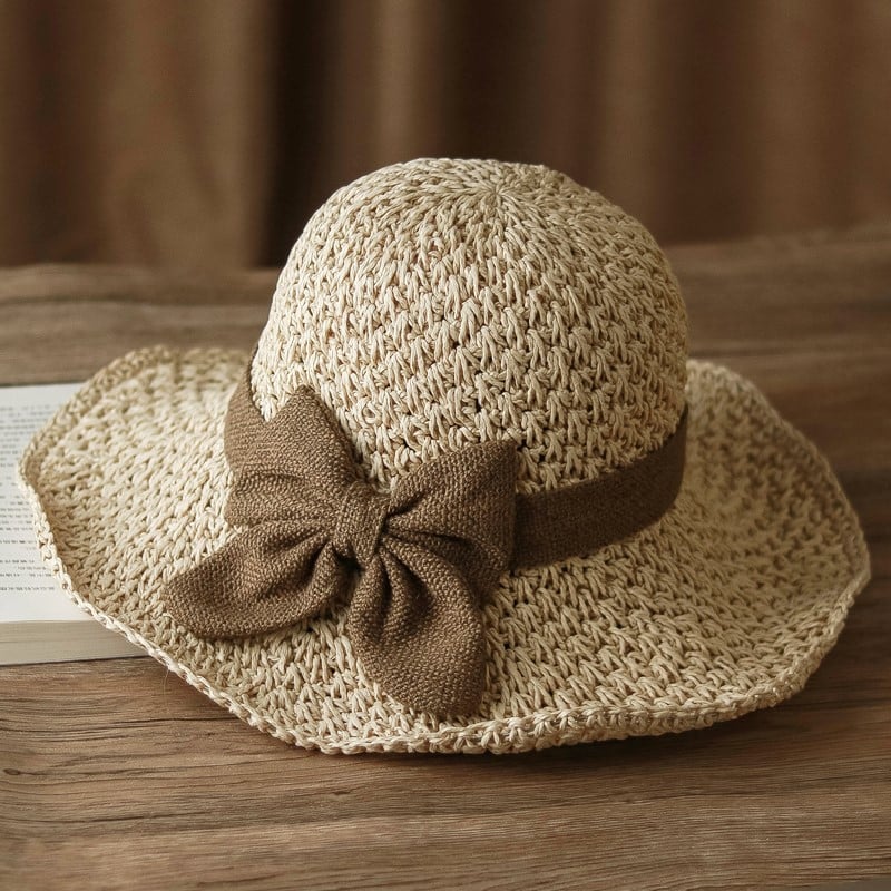 👒🎀Sombrero de paja con lazo retro – Plegable y transpirable para el verano