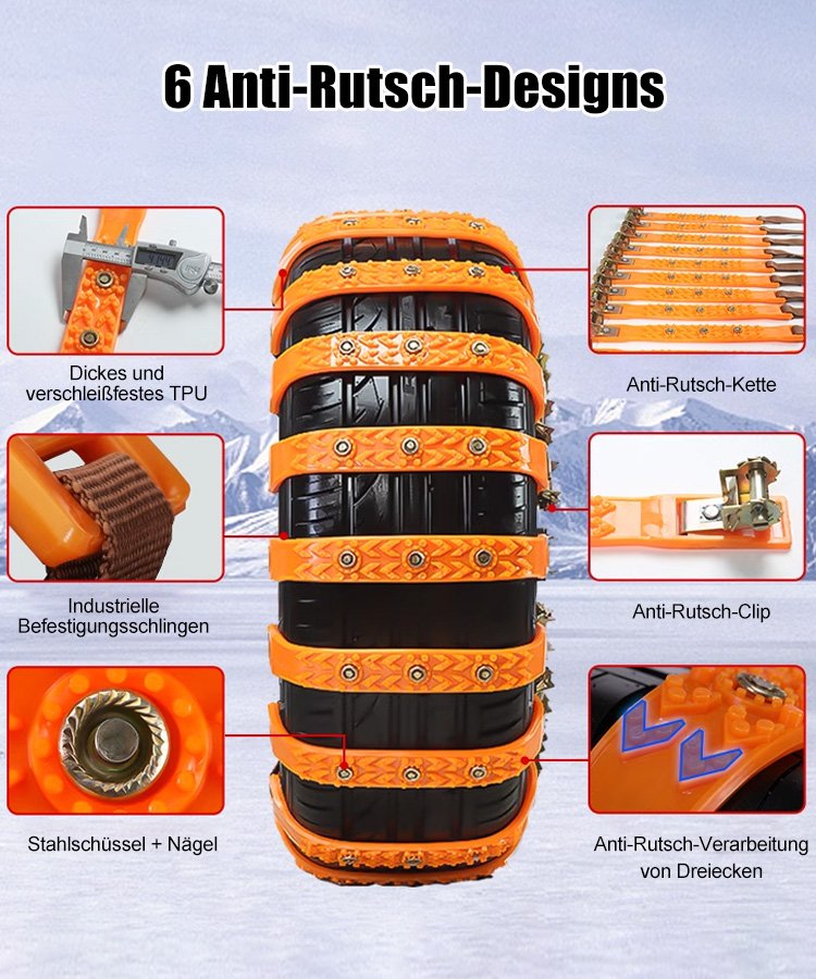 🔥🚗【Paquete de 4, Herramientas de instalación incluidas】🔥 Cadenas de nieve, Cadenas de nieve de emergencia universales para neumáticos de automóvil