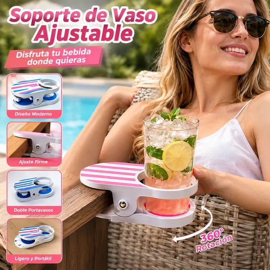 Nuevo portavasos portátil con clip diseñado para sillas.