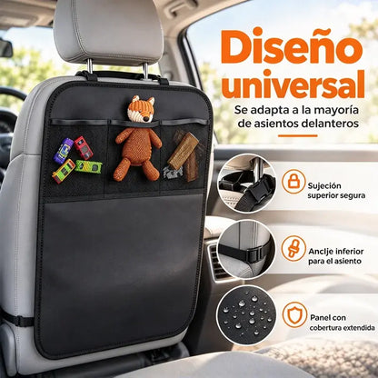 ⏳Oferta por tiempo limitado⏰ Organizador para el respaldo del asiento del coche con bolsillos de almacenamiento y protector contra patadas — Gran capacidad, ahorra espacio, tejido Oxford resistente 🚗