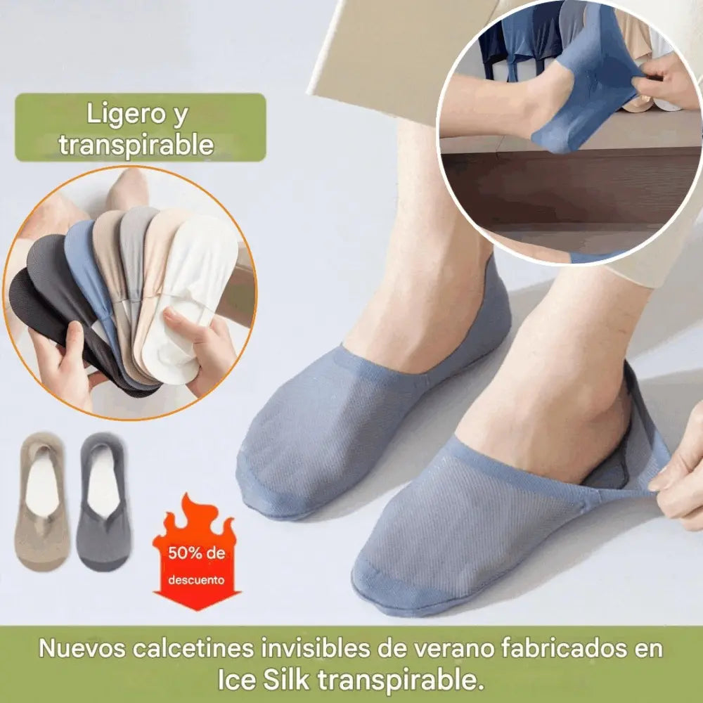 🛒【Compra 4 y llévate 4 gratis】🔥【37-44】Calcetines cortos de corte bajo de seda helada nuevos para hombre, resistentes a los olores y que absorben el sudor, transpirables y antideslizantes.