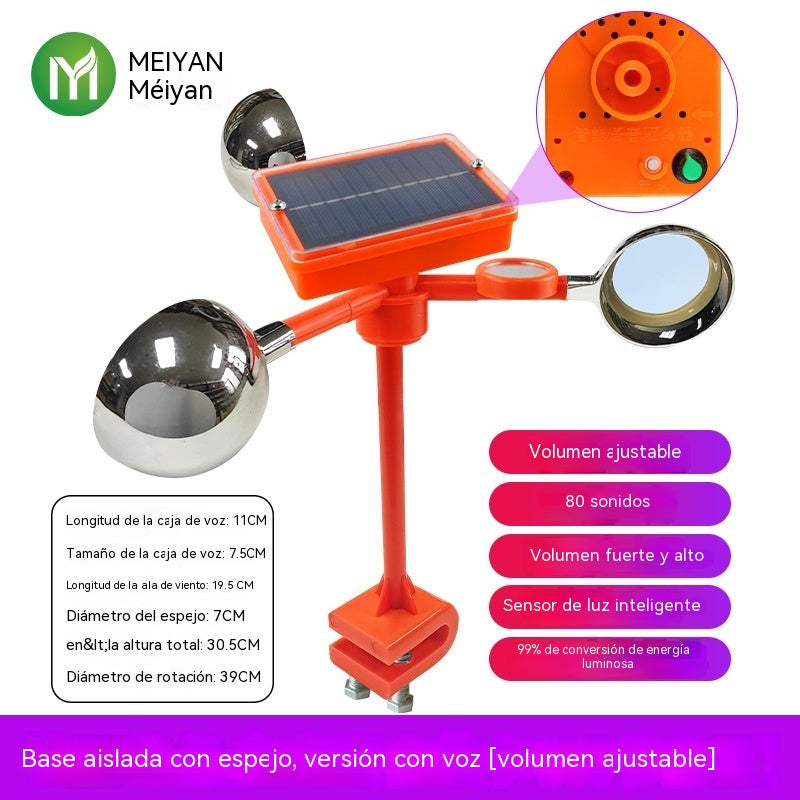 Nuevo ahuyentador de pájaros con voz ajustable, alimentado por energía solar y eólica, mejorado