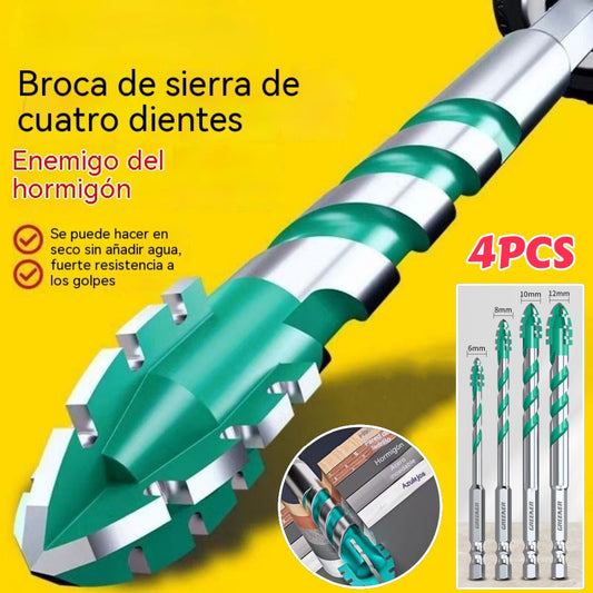 🔥【6+8+10+12mm】【4 piezas】Broca universal 4 filos: abre agujeros más rápidos, limpios y sin esfuerzo en todos los materiales.