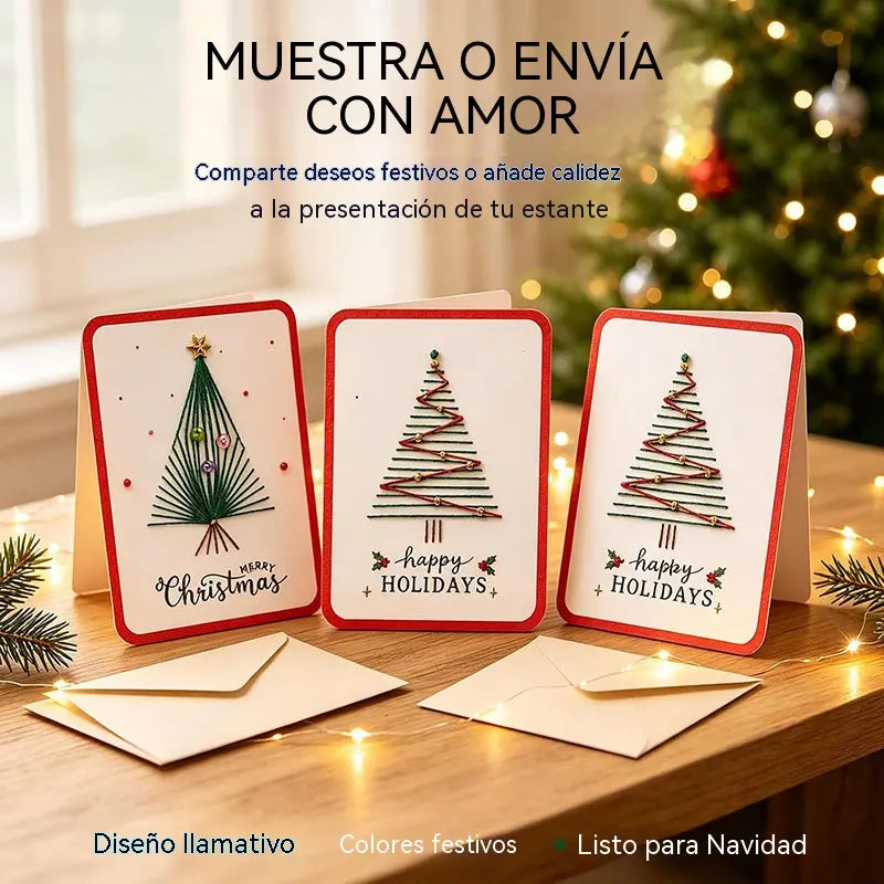 ❤️Un juego de 6 piezas por solo 27 euros🧵🎄Kit de manualidades DIY de 6 tarjetas navideñas con la frase "Merry Christmas" para bordado con aguja mágica
