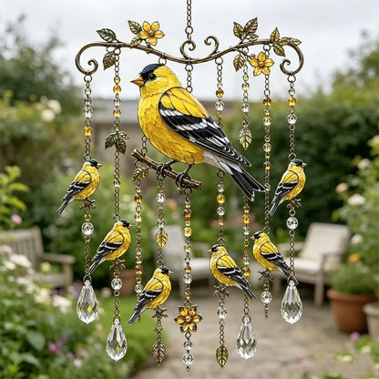 🐦Campanilla de viento de cristal con colibrí y diseño pintado de estilo retro.