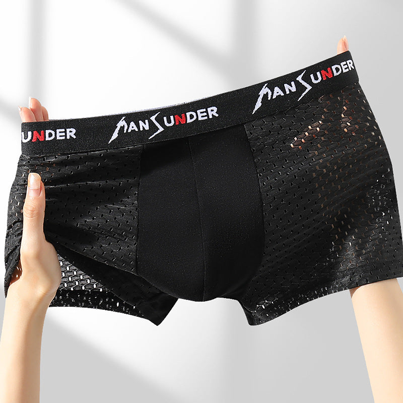🔥【8 piezas】🧊Calzoncillos bóxer cómodos de seda helada de malla transpirable para hombre