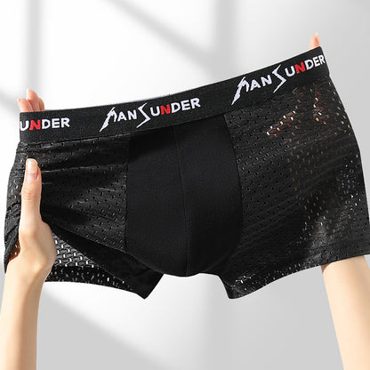 🔥【8 piezas】🧊Calzoncillos bóxer cómodos de seda helada de malla transpirable para hombre