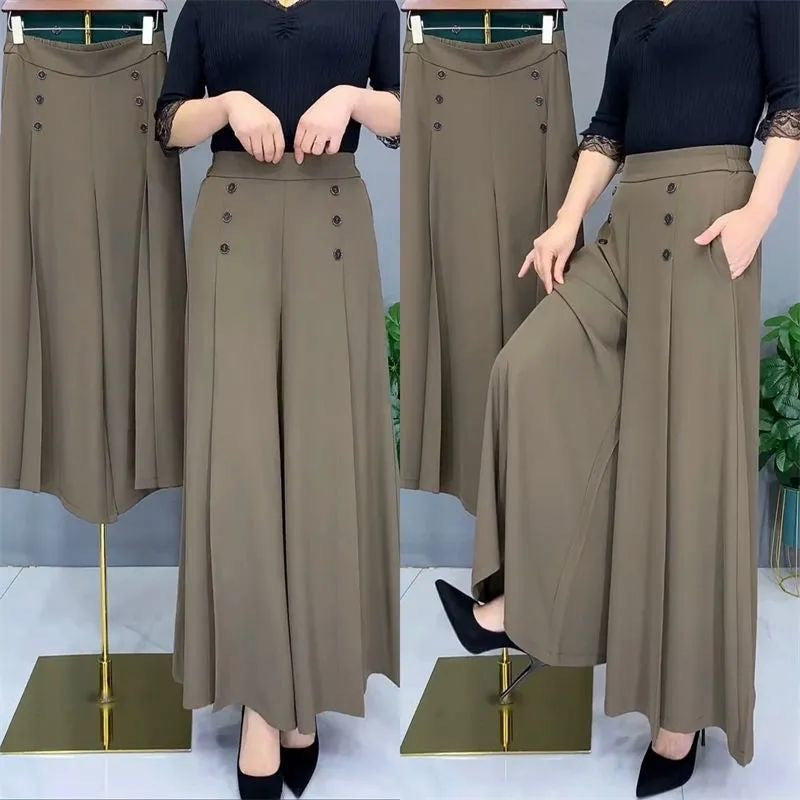 🔥【45-90kg】Falda de pantalón de pierna ancha y cintura alta drapeada a la moda para mujer