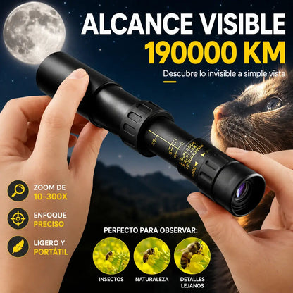 Monocular 10-300x40 con zoom – visión HD de alta potencia para actividades al aire libre y uso nocturno