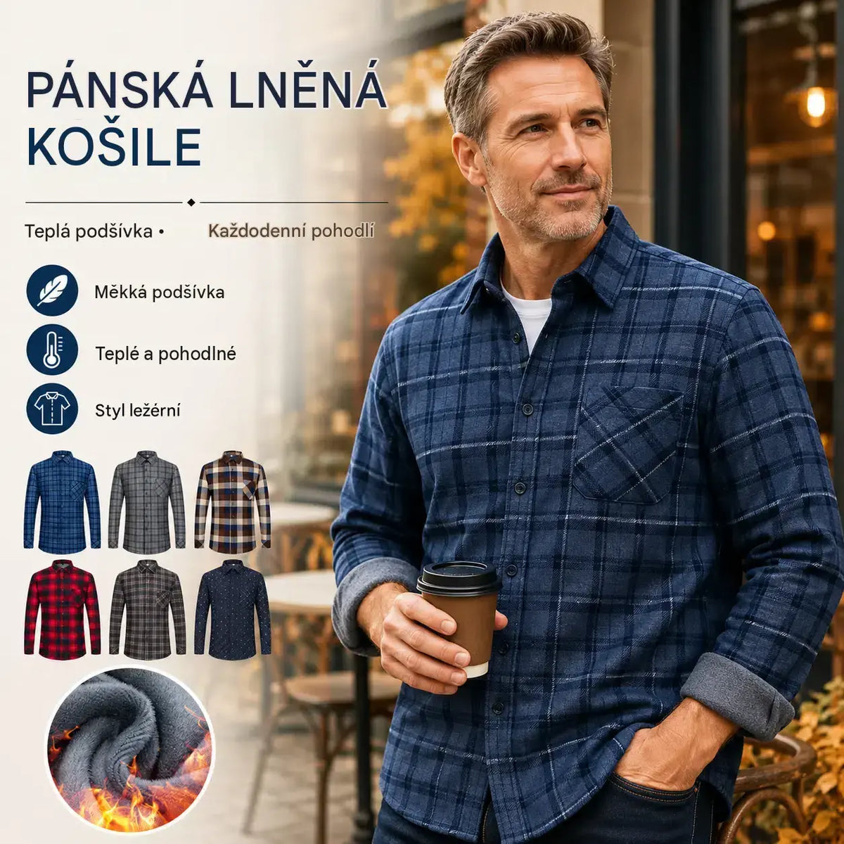⏳✨【Poloviční cena】1 kus: 670 Kč 👔【L-5XL】Teplá společenská košile s dlouhým rukávem