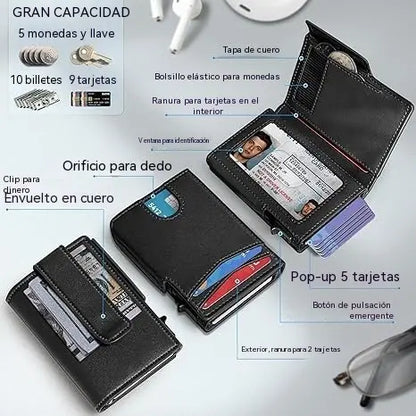 Nueva cartera antirrobo RFID para hombre con bolsillo con clip, ventana transparente, caja de aluminio de gran capacidad, tarjetero y funda para tarjetas.