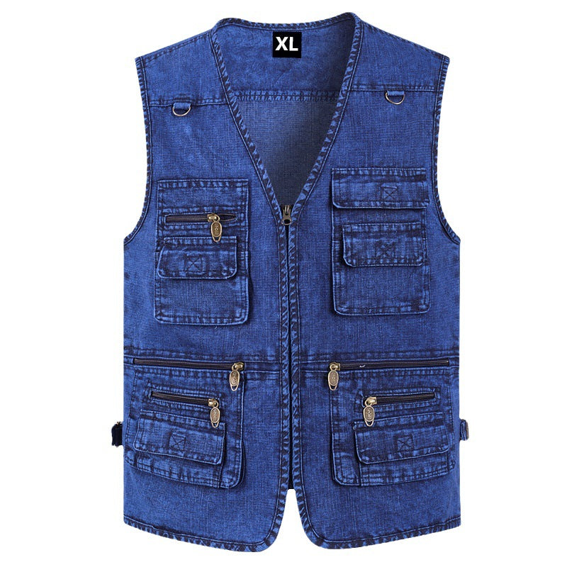 【XL-7XL】2026 Chaleco vaquero multibolsillos para hombr