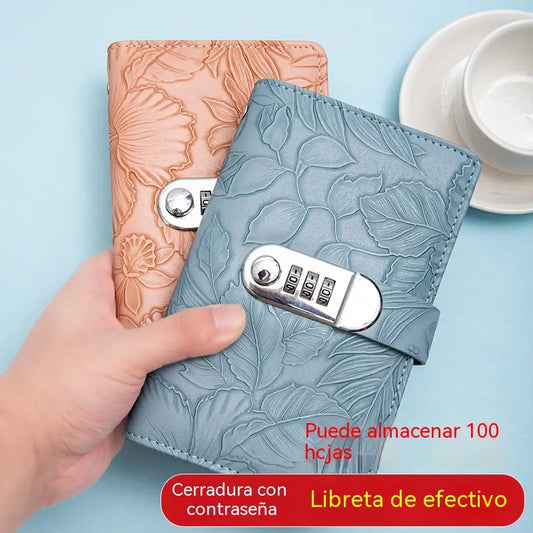 📓💰🔐Se utiliza una libreta protegida con contraseña para guardar cheques, dinero en efectivo, tarjetas bancarias y diversos comprobantes.