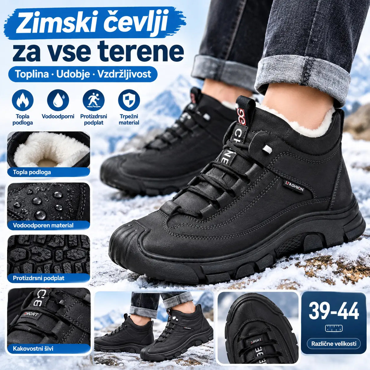 【39-44】Jesenski in zimski moški debeli žametni topli škornji, visoki škornji iz pravega usnja