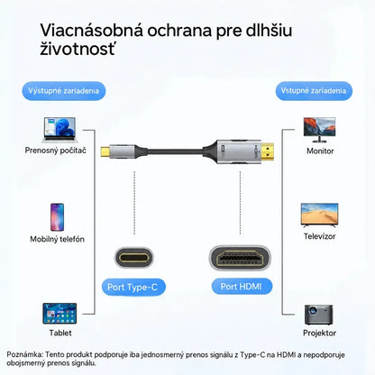 🔌 4K 60Hz Type-C na HDMI kábel – jednoduché prepojenie mobilu, notebooku a TV, jednosmerný prenos a stabilný obraz.