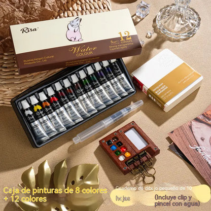 Mini cuaderno de bocetos portátil dibujado a mano y set para mezclar colores