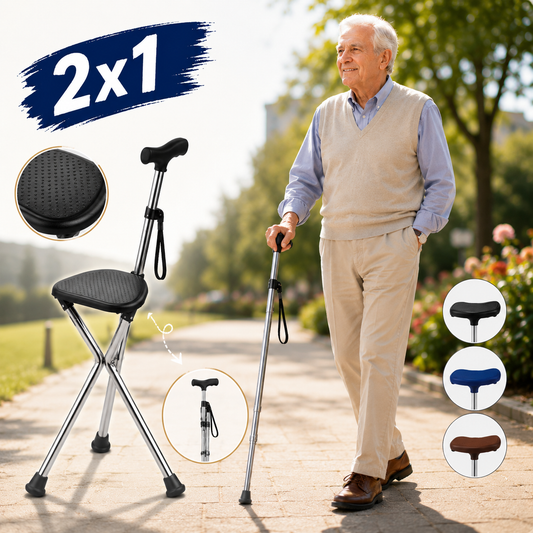 ✨Bastón plegable 2 en 1 con silla, Las muletas son anticaídas, plegables y portátiles✅