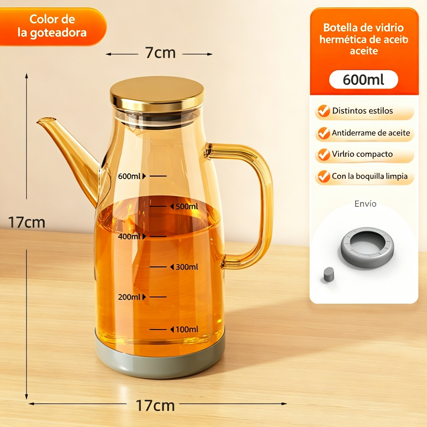 🏠🍴【600ml】Botella dispensadora de aceite con boquilla antigoteo