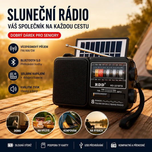 💥🏕️Multifunkční přenosné rádio s nouzovou svítilnou, AM rádiem, pevným diskem Bluetooth a vícezónovým audio.