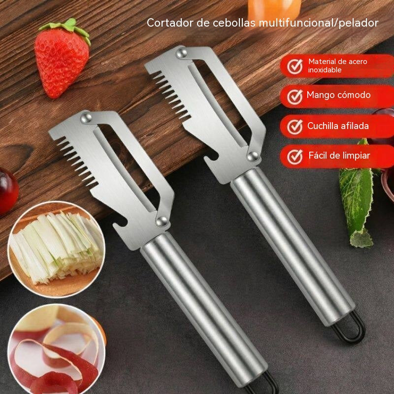 ✅【¡Compra 1 y llévate 1 gratis!】🧅🔪 Pelador de cocina multifuncional 3 en 1: ¡Pela, corta y abre tapones de botellas! 🔥