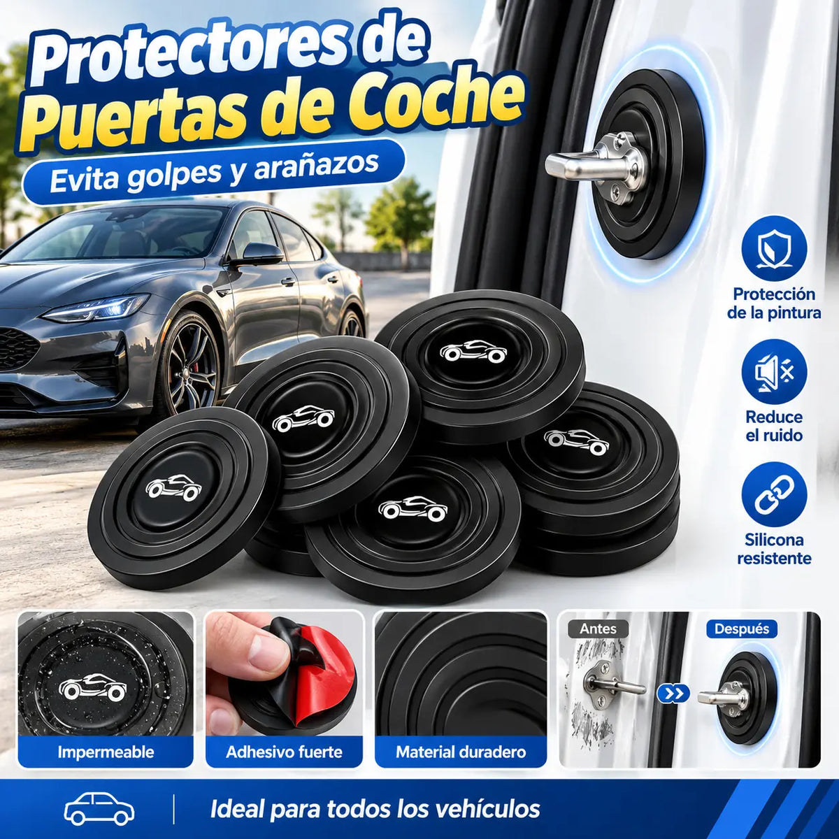 【20 pieza】Almohadillas universales amortiguadoras para puertas de coche, almohadillas elásticas de silicona anticolisión.