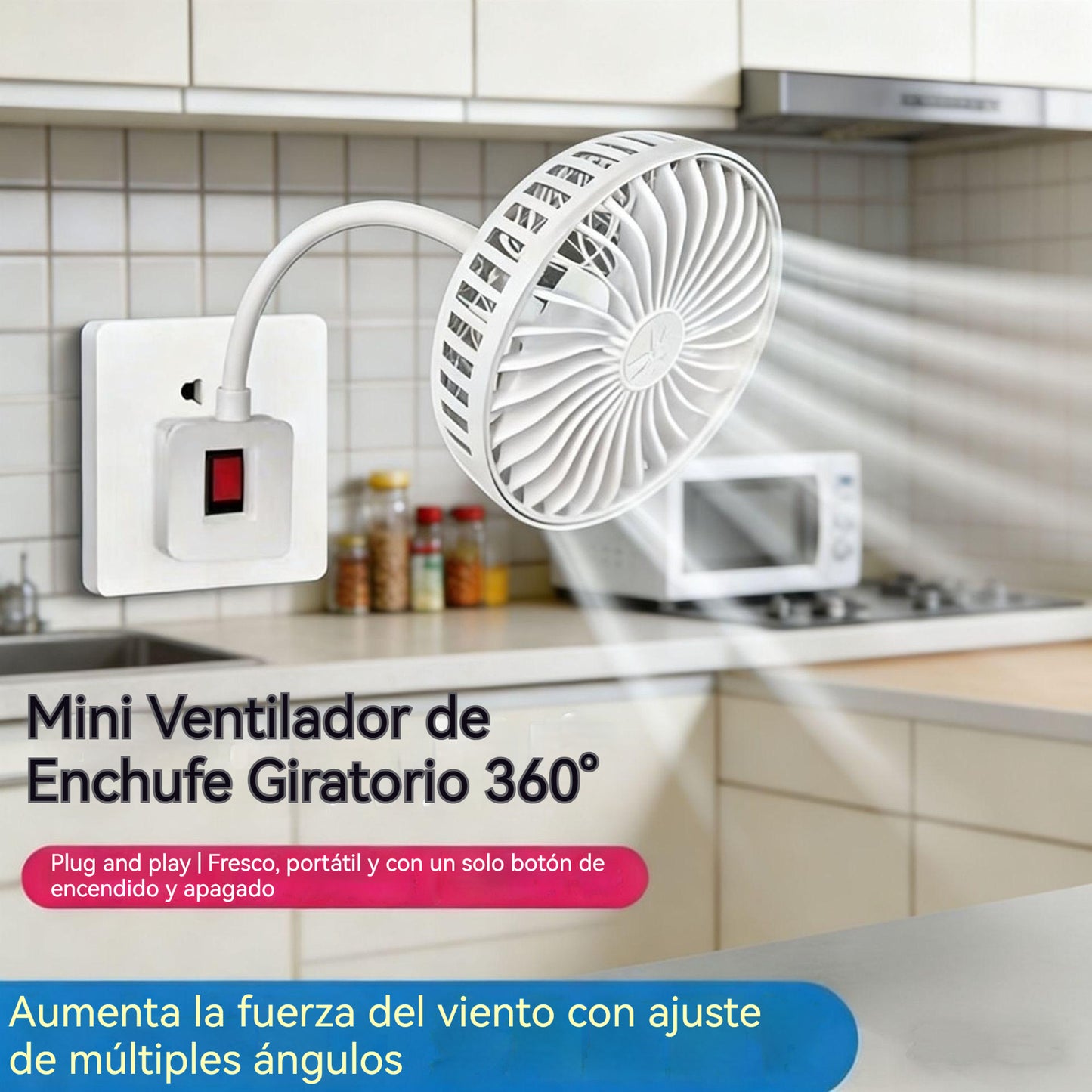 Compra 1 y recibe 1 gratis 🌟¡Dos por solo 29 euros!🔌💨 Mini Ventilador de Enchufe Giratorio 360° – Frescura Potente para Cocina, Baño, Dormitorio y Oficina