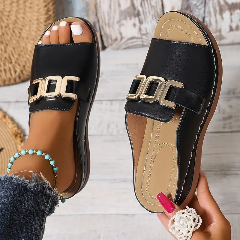 💞【36~45】Nuevas sandalias con tacón plano y suela gruesa, con forma de boca de pez.