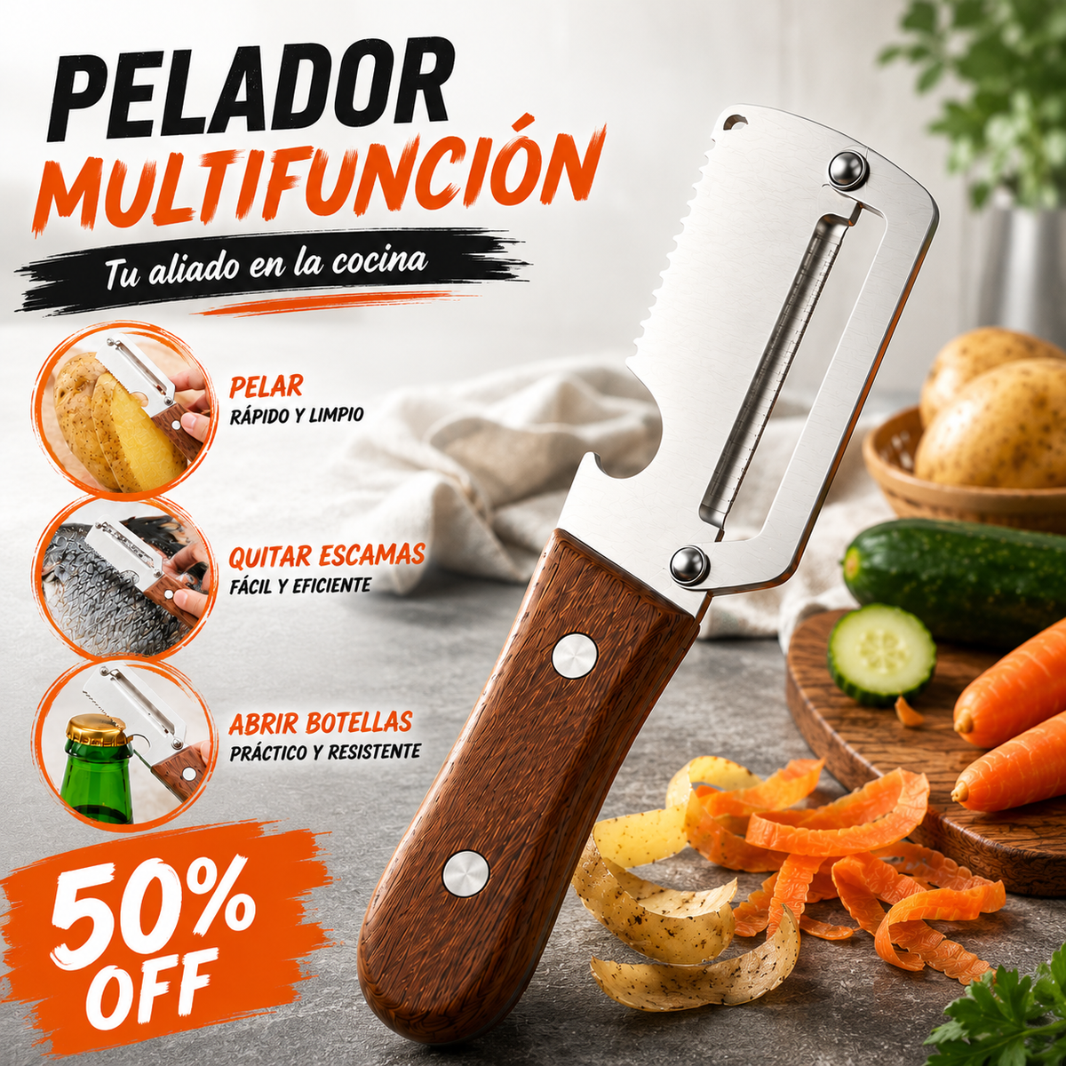 💥Compra uno y llévate otro gratis💥🔪Pelador multifuncional de acero inoxidable🧅