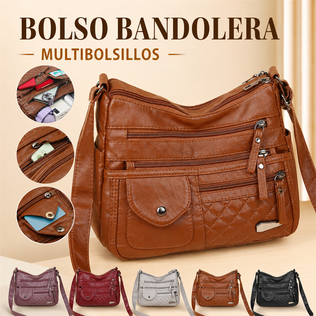 🔥Bolso de cuero suave de gran capacidad y múltiples capas para mujer