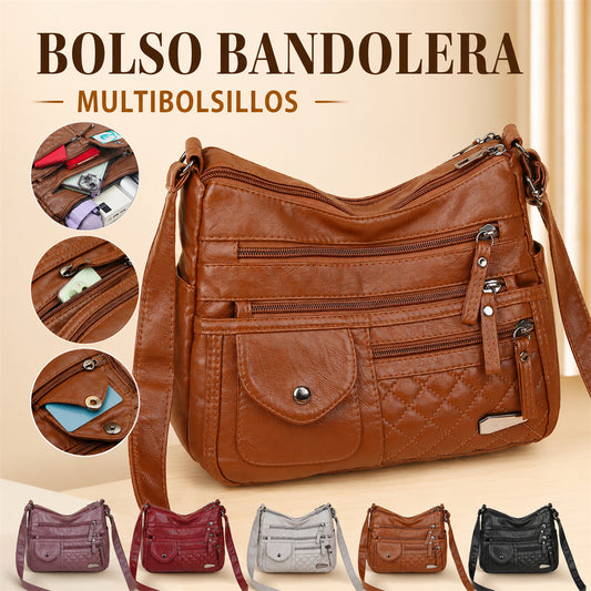 🔥Bolso de cuero suave de gran capacidad y múltiples capas para mujer