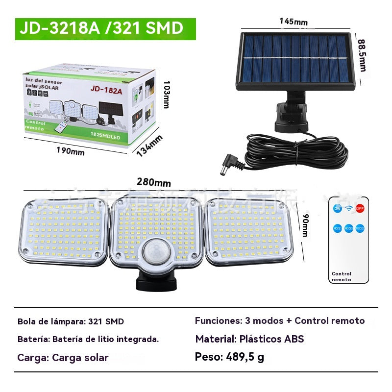 [Oferta por tiempo limitado] Lámpara de pared solar de tres cabezales con sensor, lámpara antirrobo para jardín/patio exterior