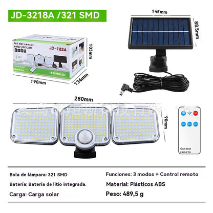 [Oferta por tiempo limitado] Lámpara de pared solar de tres cabezales con sensor, lámpara antirrobo para jardín/patio exterior