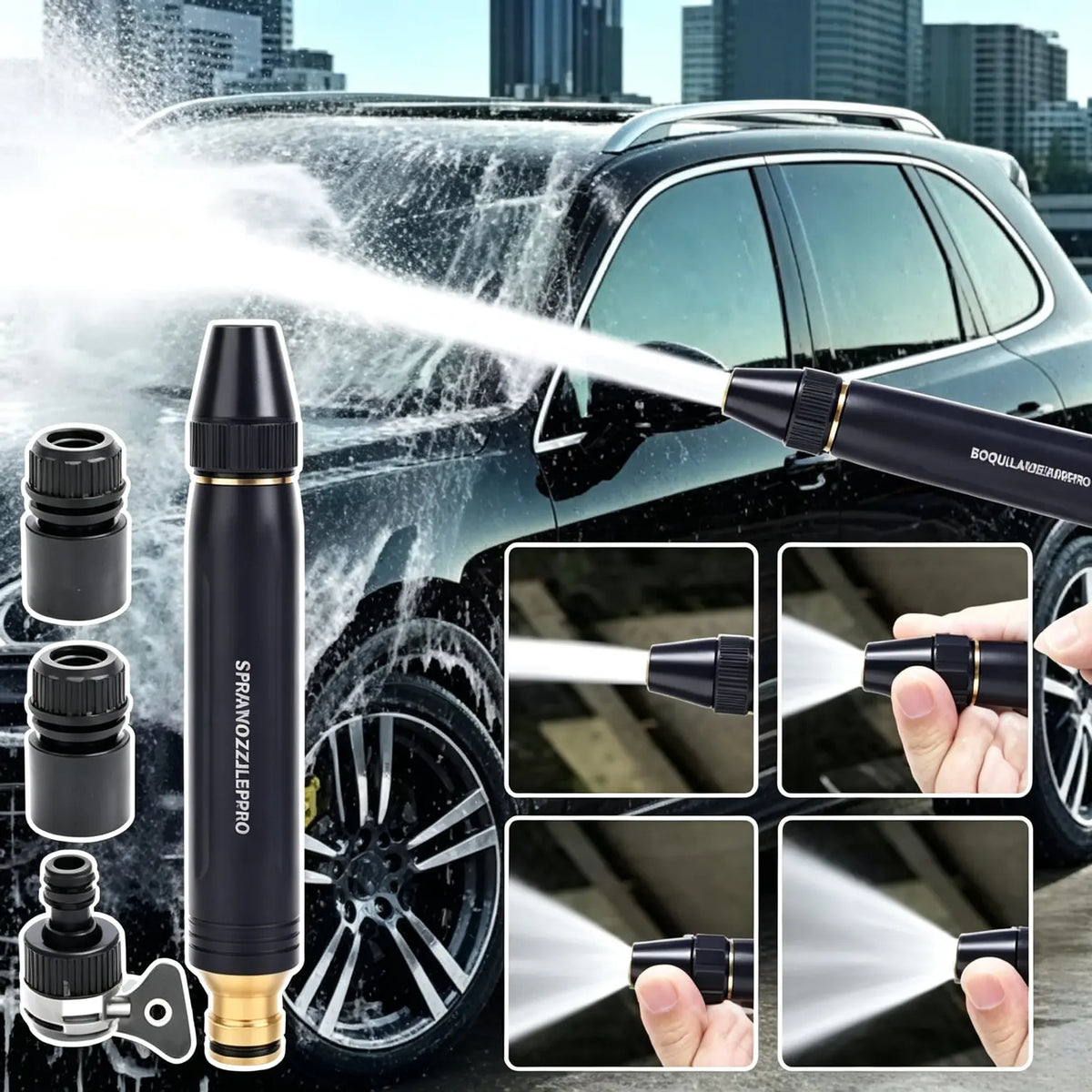 🔥Compra 2 y llévate 2 gratis🔥4 piezas 23 euros💧🚗Nueva boquilla de lavado de autos de alta presión, universal para regar flores, lavar autos y limpiar el suelo