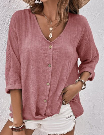 50%OFF🔥【S-5XL】Camisa casual suelta con cuello en V para mujer