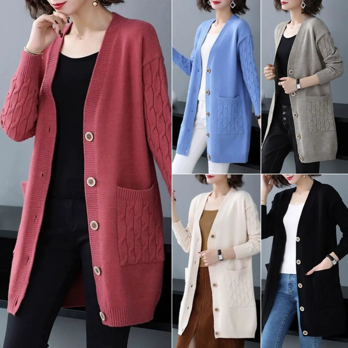 ✨🎀【S–4XL】Nuevo cárdigan de punto para mujer (tallas grandes) – Corte holgado, grueso y cómodo